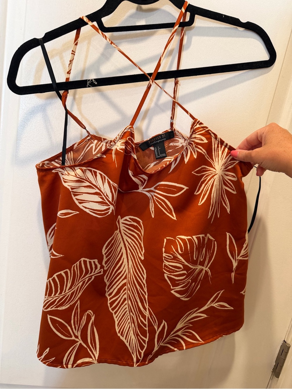 Forever 21 Rust Orange Botanical Crisscross Strap Cami